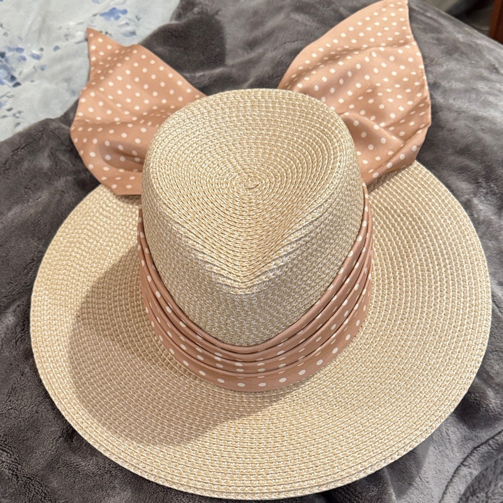 Eric Javits Marella Cream and Rose Polka Dot Bow Hat